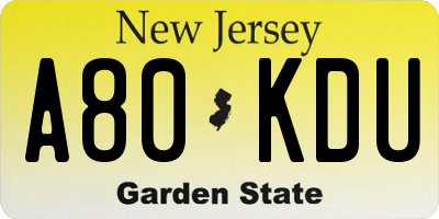 NJ license plate A80KDU