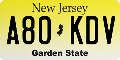 NJ license plate A80KDV