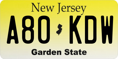 NJ license plate A80KDW