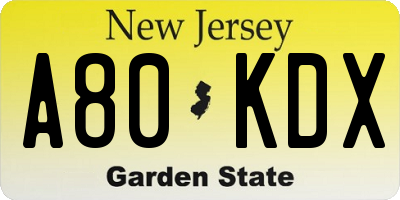 NJ license plate A80KDX