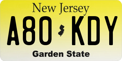 NJ license plate A80KDY