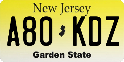 NJ license plate A80KDZ