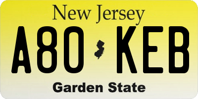 NJ license plate A80KEB