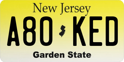 NJ license plate A80KED
