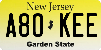 NJ license plate A80KEE