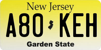 NJ license plate A80KEH