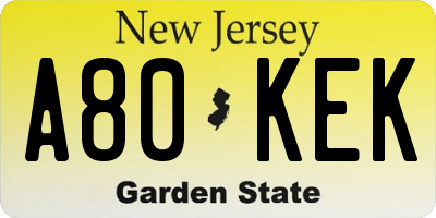 NJ license plate A80KEK