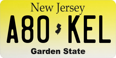 NJ license plate A80KEL