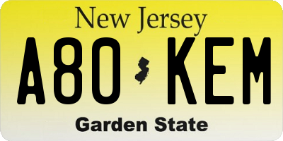 NJ license plate A80KEM