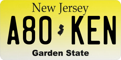 NJ license plate A80KEN