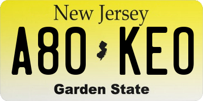 NJ license plate A80KEO