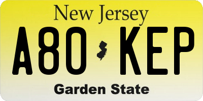 NJ license plate A80KEP