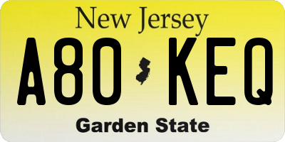 NJ license plate A80KEQ