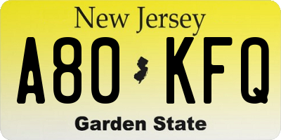 NJ license plate A80KFQ