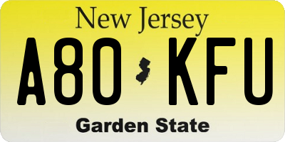 NJ license plate A80KFU