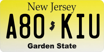 NJ license plate A80KIU