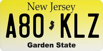 NJ license plate A80KLZ