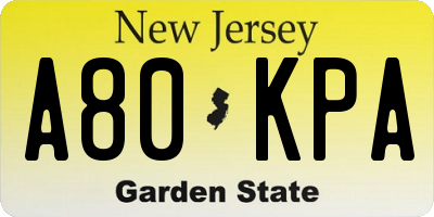 NJ license plate A80KPA