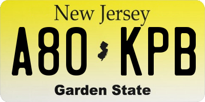 NJ license plate A80KPB