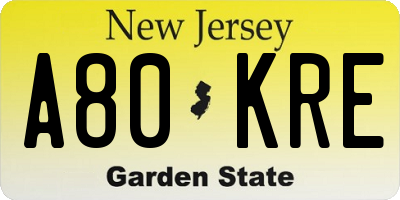 NJ license plate A80KRE