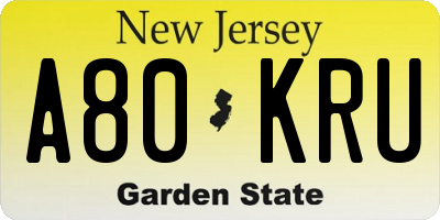NJ license plate A80KRU