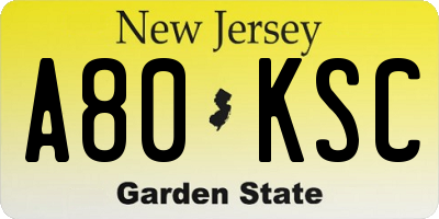 NJ license plate A80KSC
