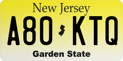 NJ license plate A80KTQ