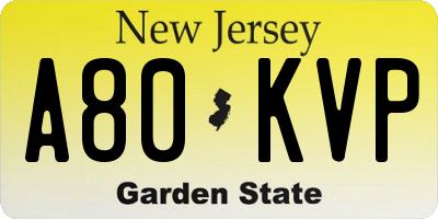 NJ license plate A80KVP
