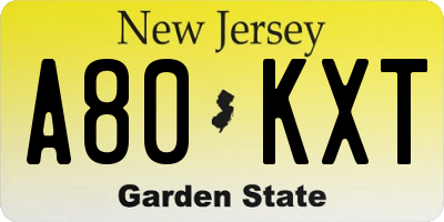 NJ license plate A80KXT