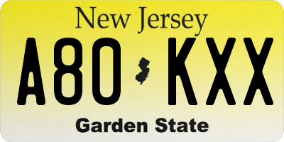 NJ license plate A80KXX