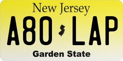 NJ license plate A80LAP