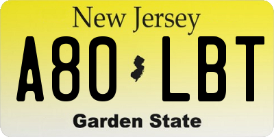NJ license plate A80LBT
