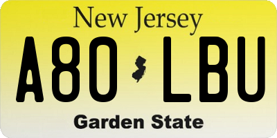 NJ license plate A80LBU