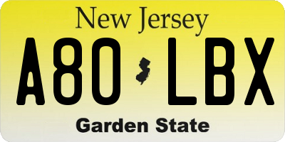 NJ license plate A80LBX