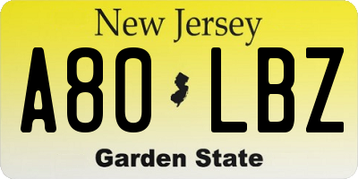 NJ license plate A80LBZ