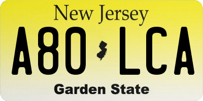 NJ license plate A80LCA