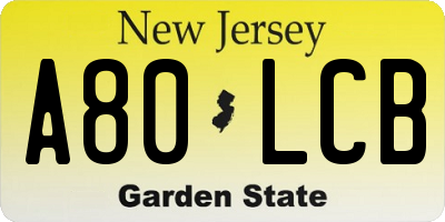 NJ license plate A80LCB
