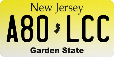 NJ license plate A80LCC