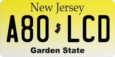 NJ license plate A80LCD