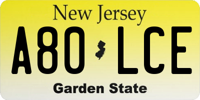 NJ license plate A80LCE