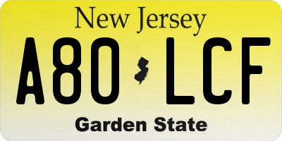 NJ license plate A80LCF
