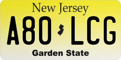 NJ license plate A80LCG