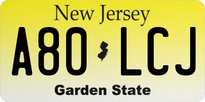 NJ license plate A80LCJ