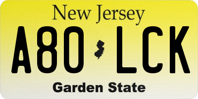 NJ license plate A80LCK