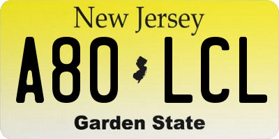 NJ license plate A80LCL