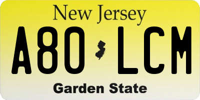 NJ license plate A80LCM