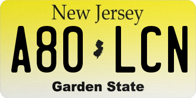 NJ license plate A80LCN