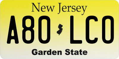 NJ license plate A80LCO