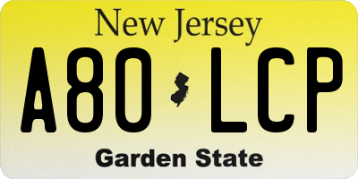 NJ license plate A80LCP