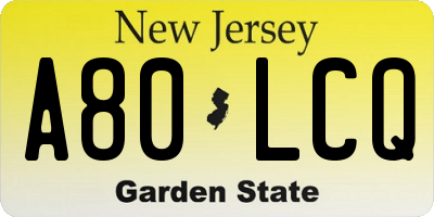 NJ license plate A80LCQ